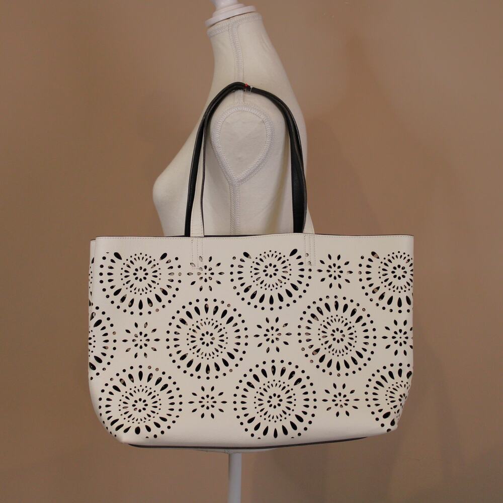 CFL Leatherette Laser Cut Large Tote/ White or Black Reversable